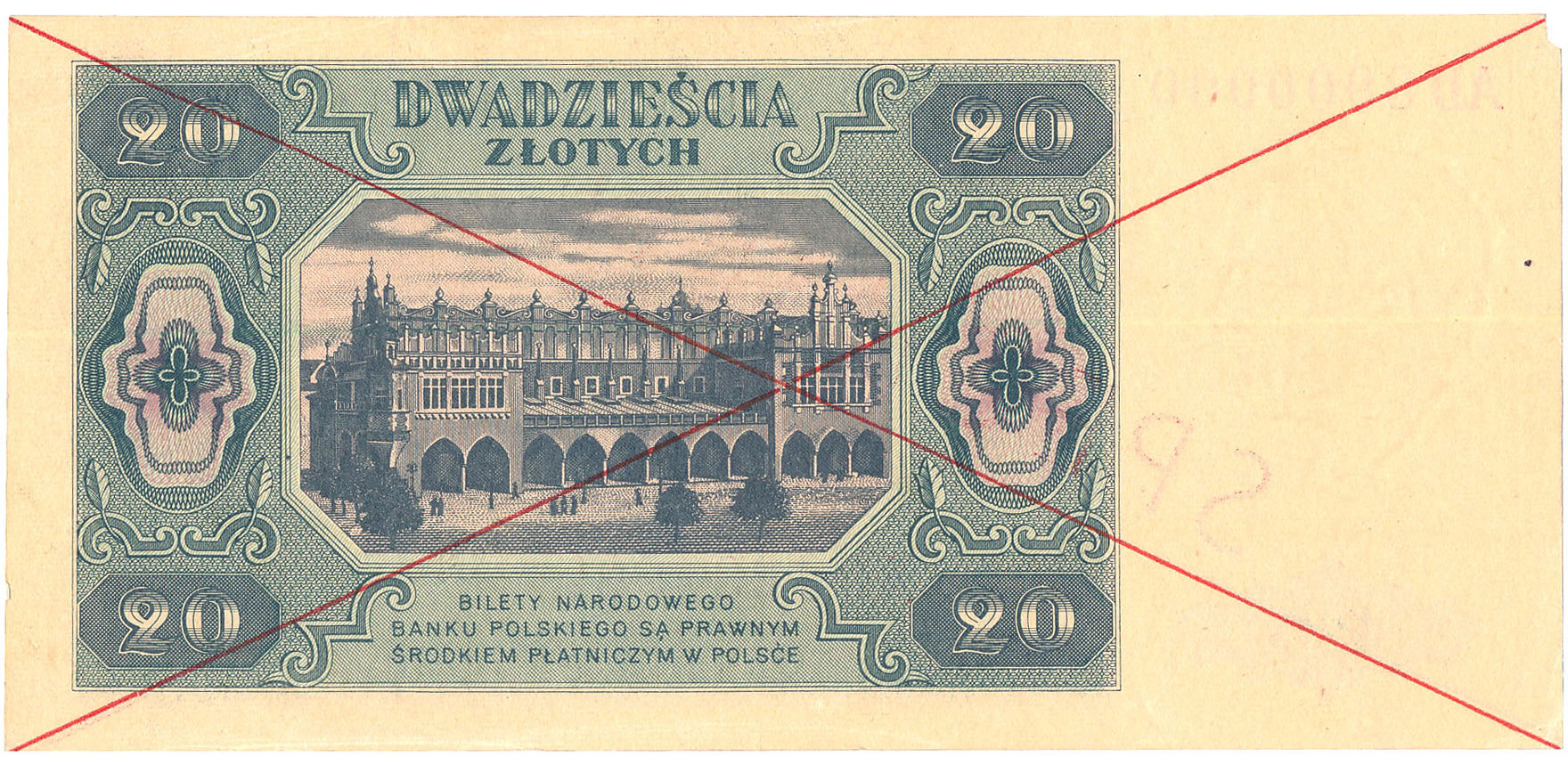 Banknot. WZÓR / SPECIMEN 20 złotych 1948 seria AD RZADKOŚĆ R6